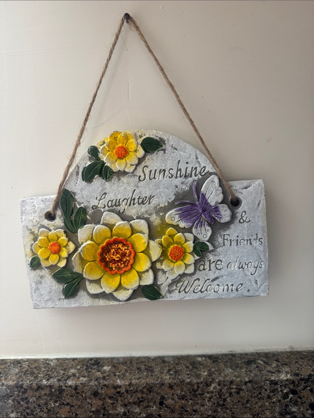 "Sunshine Laughter and Friends are always Welcome" Wall or Door Plaque